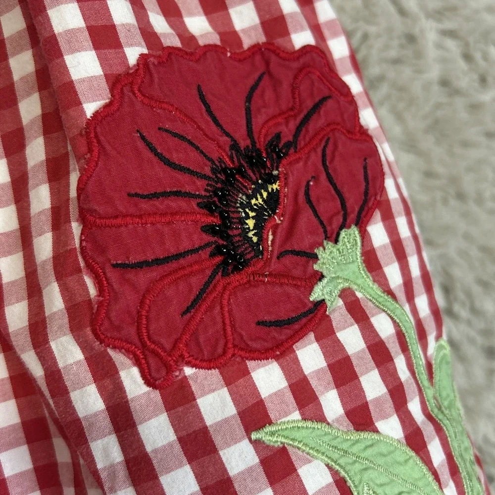 Copper Key‎ Vtg Dress Poppy Seed Flower Embroidery Beads Red White Checker Sz 3T